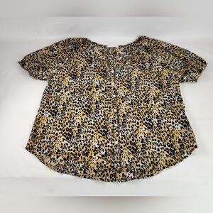Chris & Carol Leopard Print Short Sleeve Top Chic Animal Print Trendy Size XL